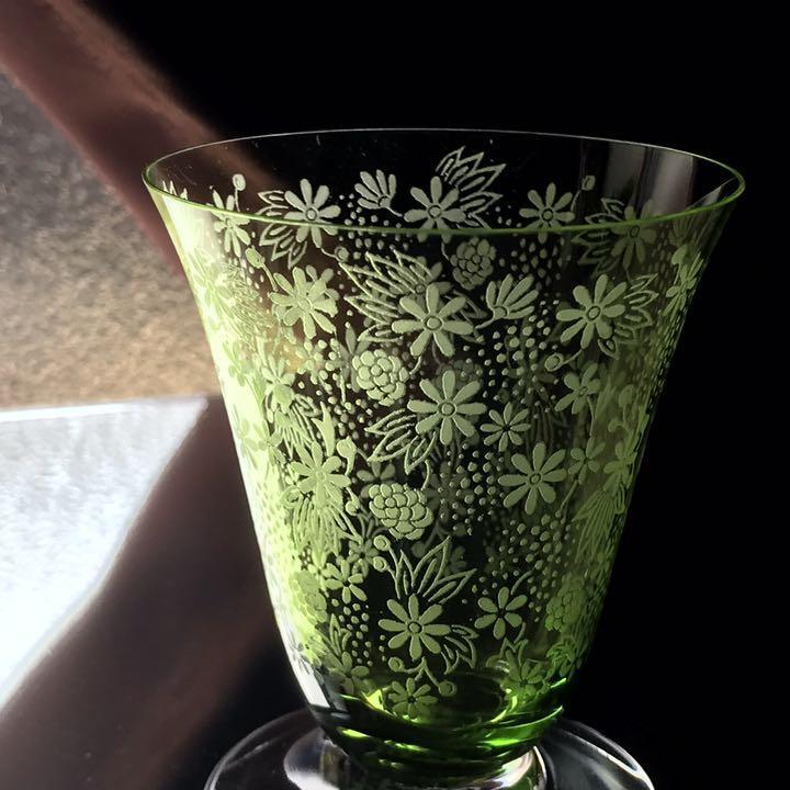 極美品オールドバカラBaccaratエリザベートElisabethワイングラス緑色グリーン/フランスアンティーク/エーデルワイス_画像3