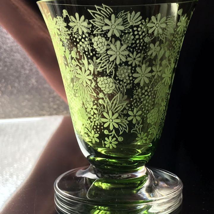 極美品オールドバカラBaccaratエリザベートElisabethワイングラス緑色グリーン/フランスアンティーク/エーデルワイス_画像4