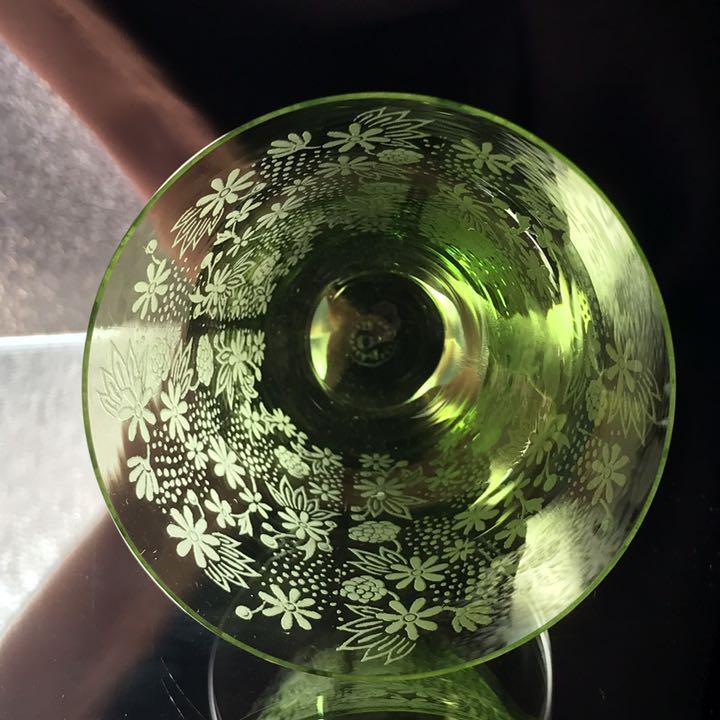 極美品オールドバカラBaccaratエリザベートElisabethワイングラス緑色グリーン/フランスアンティーク/エーデルワイス_画像6