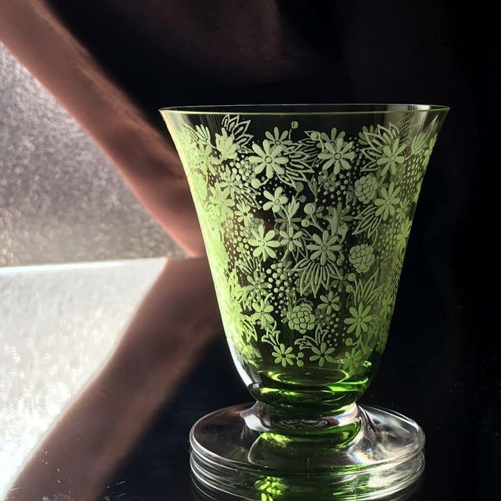 極美品オールドバカラBaccaratエリザベートElisabethワイングラス緑色グリーン/フランスアンティーク/エーデルワイス_画像9