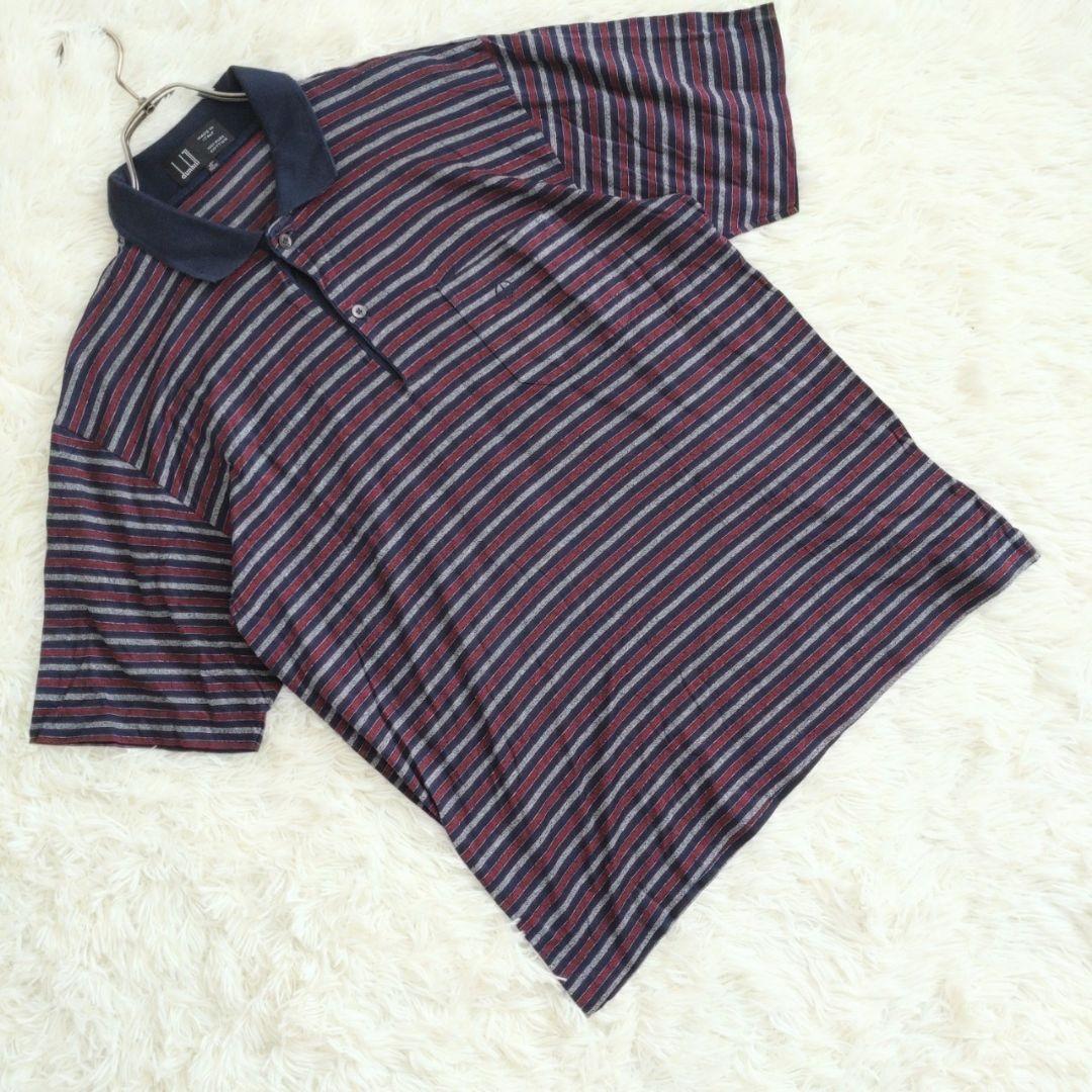 KF279 superior article Dunhill [M~L] polo-shirt short sleeves tops border pattern . Logo embroidery navy blue red grey 