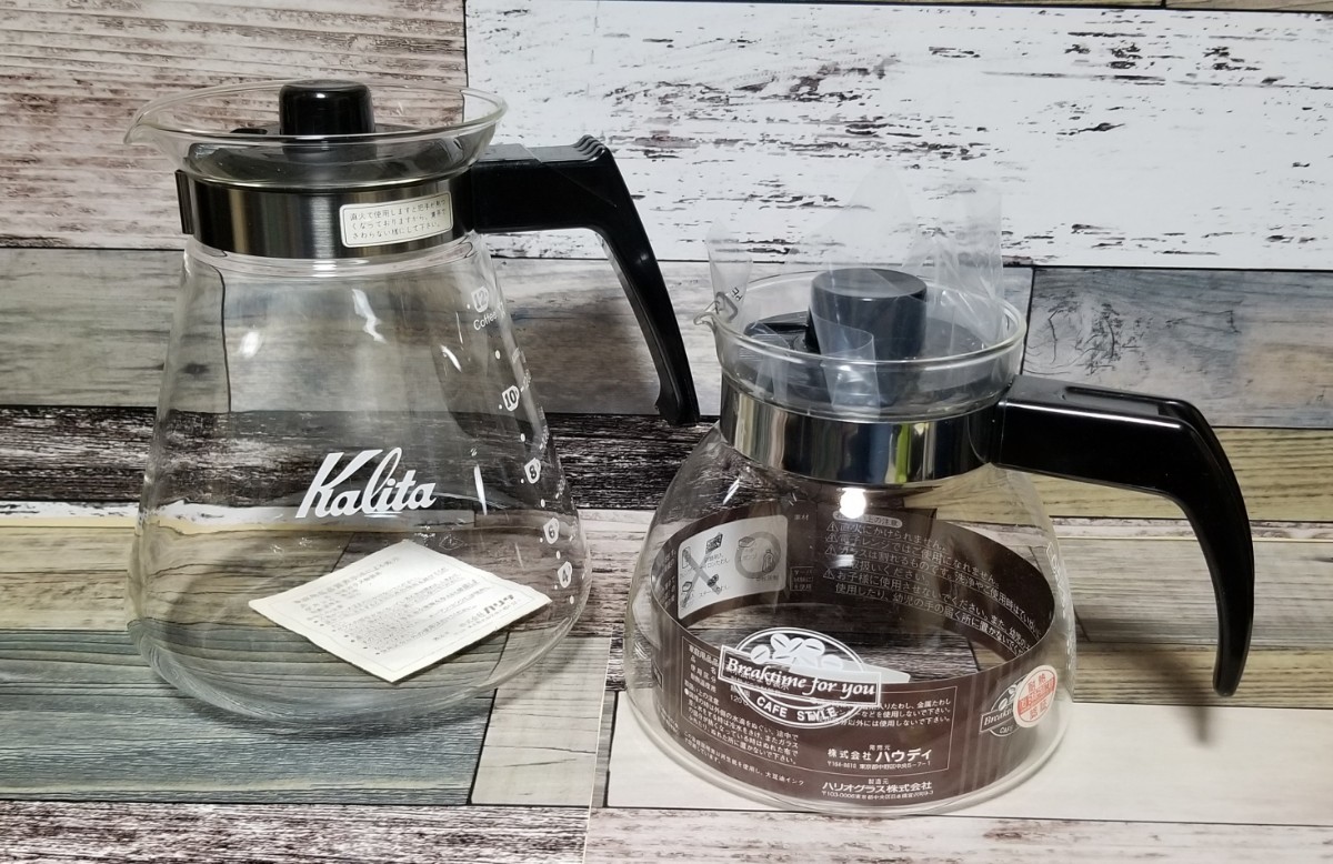 未使用 Kalita カリタ ハリオガラス コーヒーサーバー 1000ml 1200ml 2個セット 直火用と熱湯用 耐熱ガラス 珈琲 _画像1