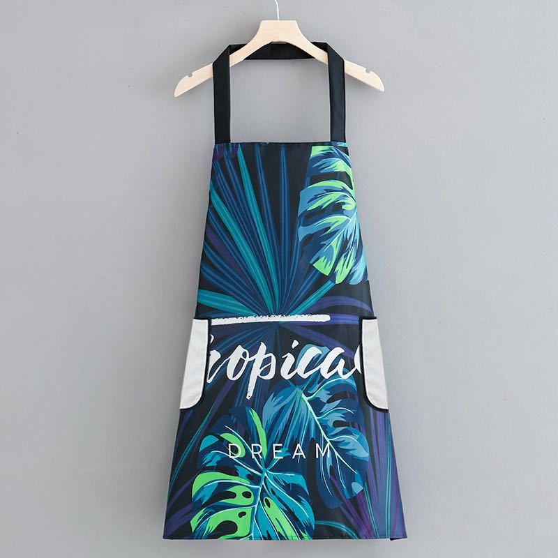  new product apron movement ... apron . is dirty water-repellent adult free size kitchen . cooking beauty .DIY leaf .. tropical hand .. attaching navy 