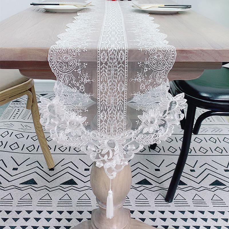  new goods table Runner 30*180 race embroidery elegant white .ta with a self-starter floral print 