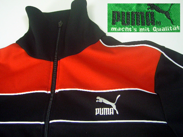 †70S 80S PUMA Vintage Old School Track jk プーマ ヴィンテージ ジャージ トラックジャケット 赤黒クール 1㎜ライン オールドスクール♂_画像1