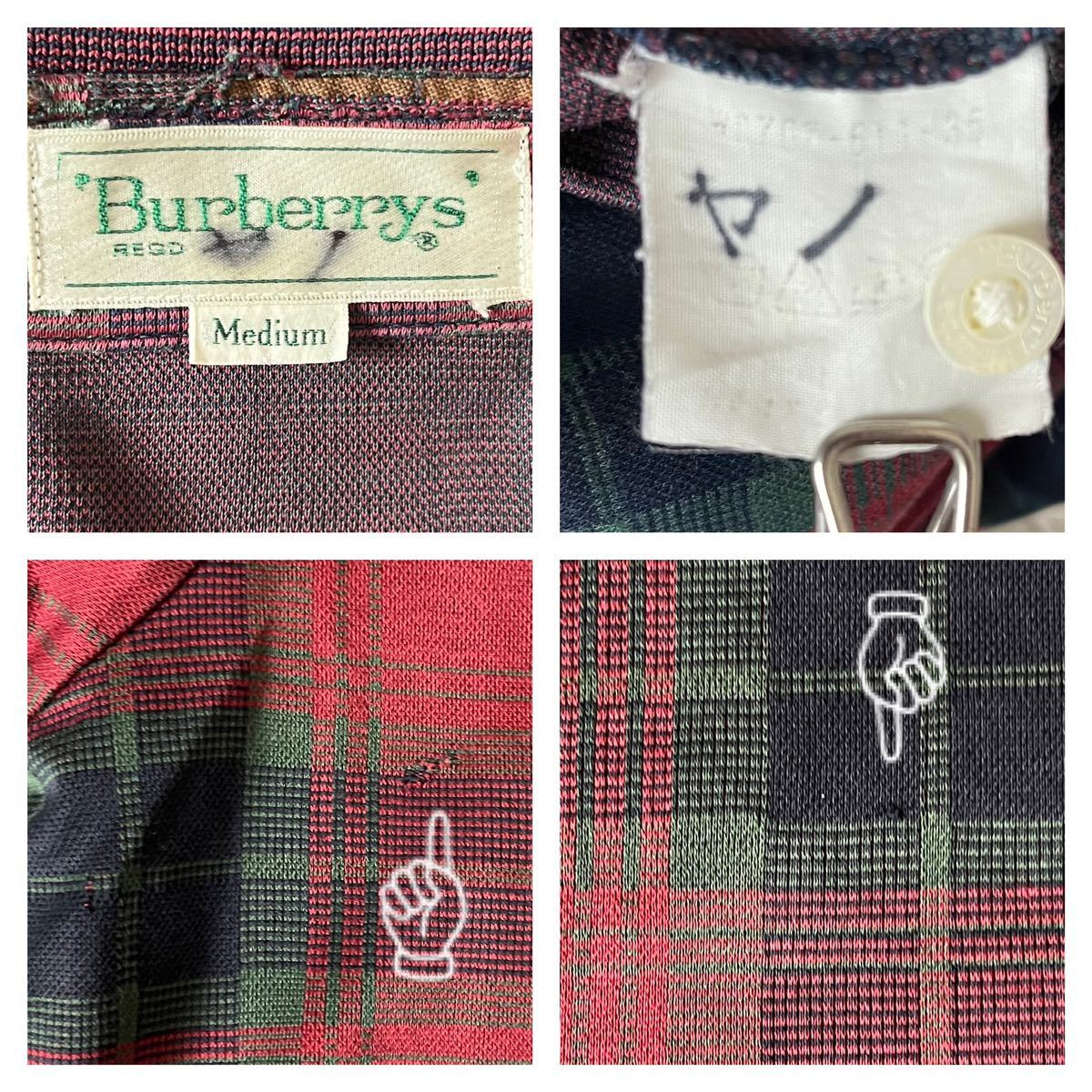 BURBERRY BURBERRYS バーバリー 長袖 ポロシャツ トップス ホースロゴ ワンポイント刺繍 チェック柄 総柄 赤 黒 フリーサイズ_画像9