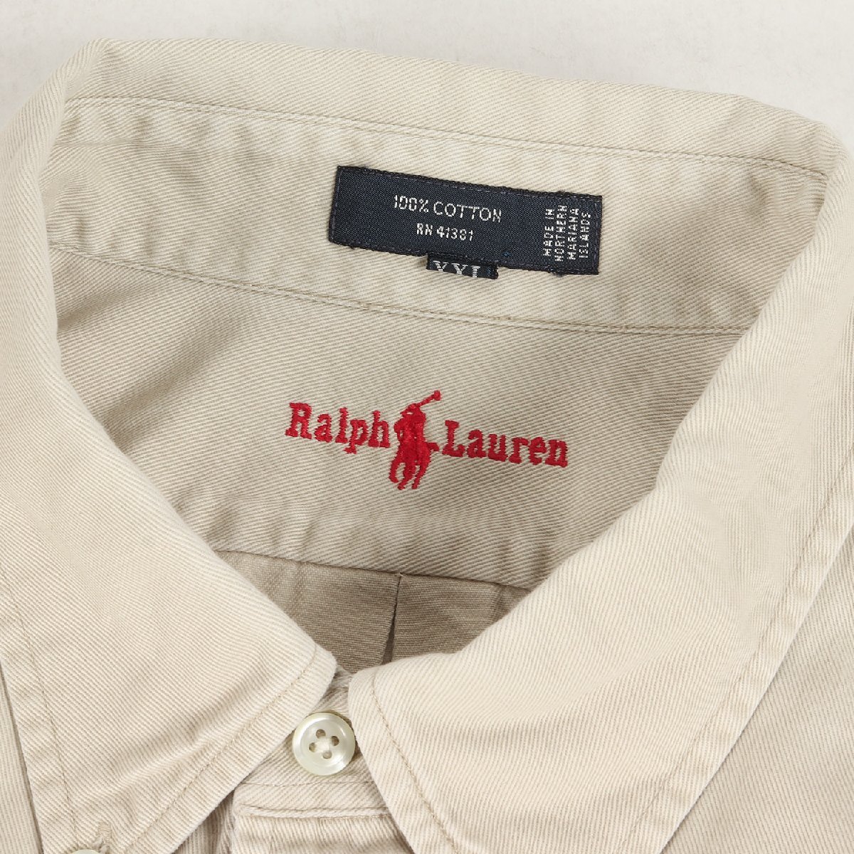 RALPH LAUREN ラルフローレン シャツ サイズ:XXL 90s BLAIRE コットンツイル ボタンダウン 長袖 シャツ ビッグサイズ ベージュ トップス_画像3