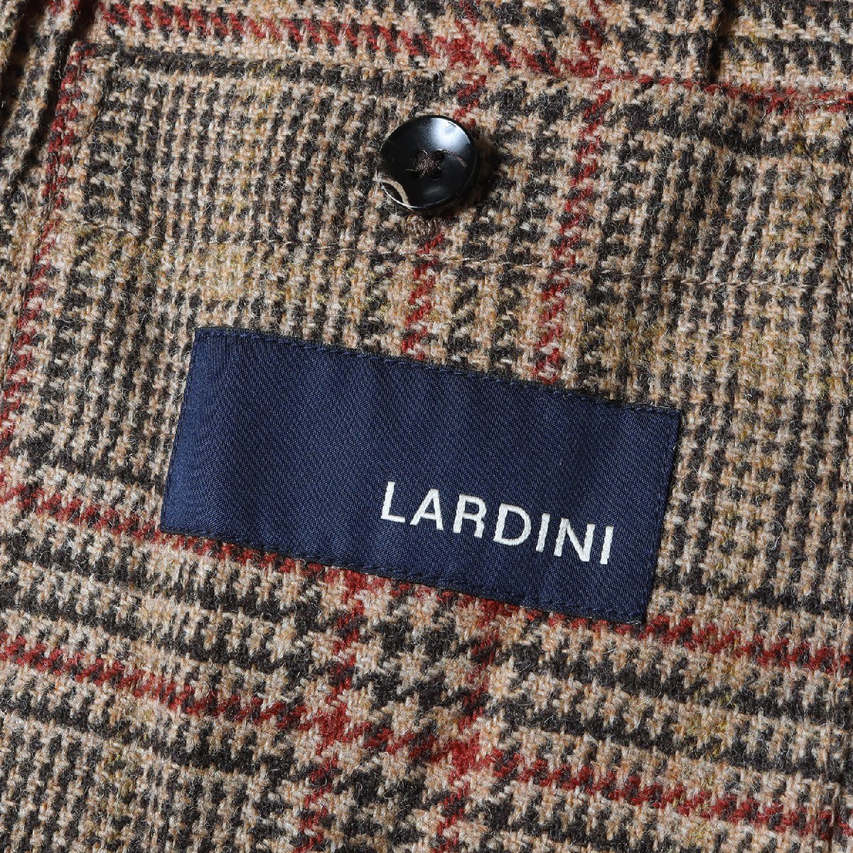 LARDINI ラルディーニ 近年モデル グレンチェック ウール ツイード ダブルブレスト テーラード ジャケット ブラウン 48/7R イタリア製_画像3