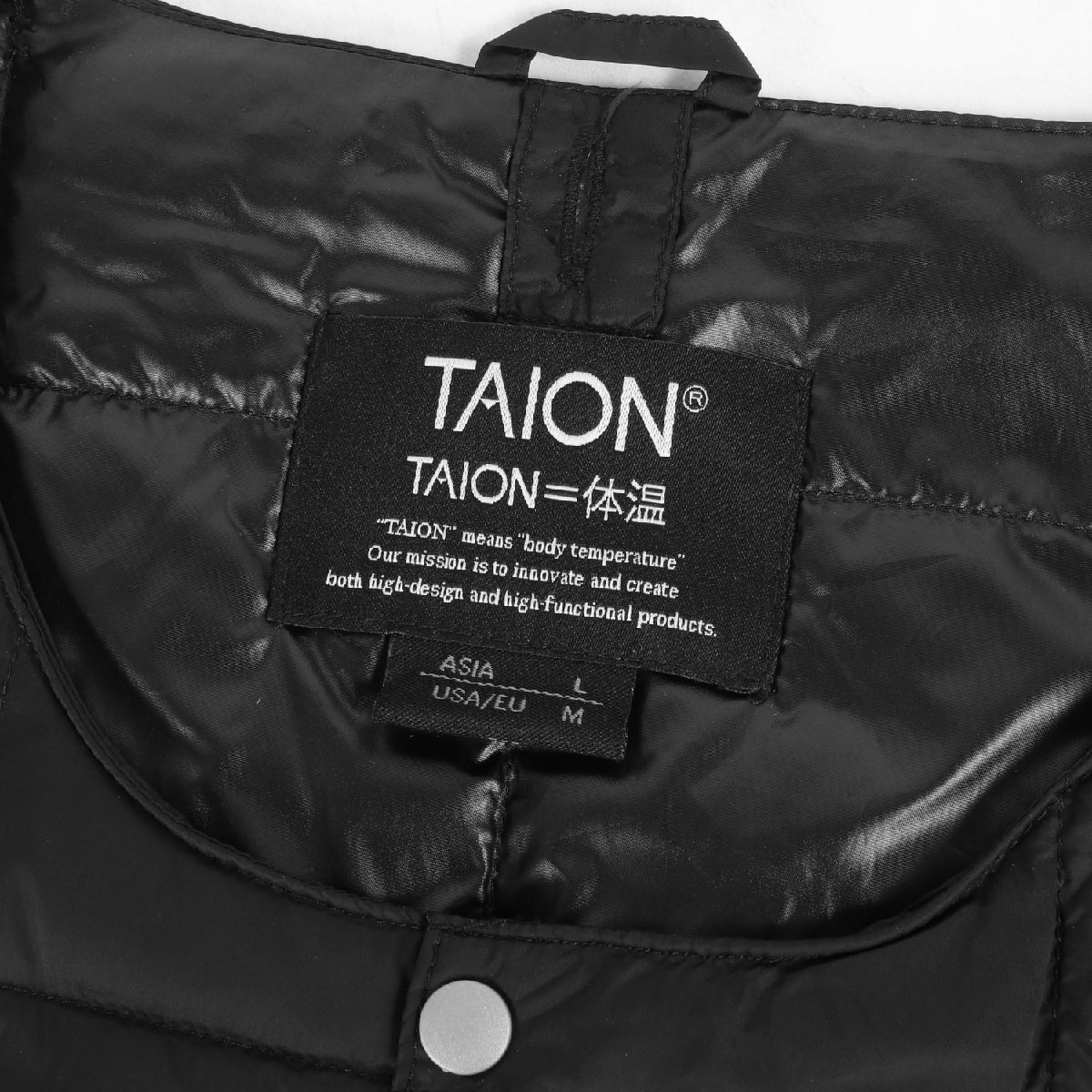 美品 TAION タイオン ジャケット サイズ:L キルティング ノーカラー ナイロン インナー ダウン ジャケット ライナー ブラック 黒 ブルゾン_画像3