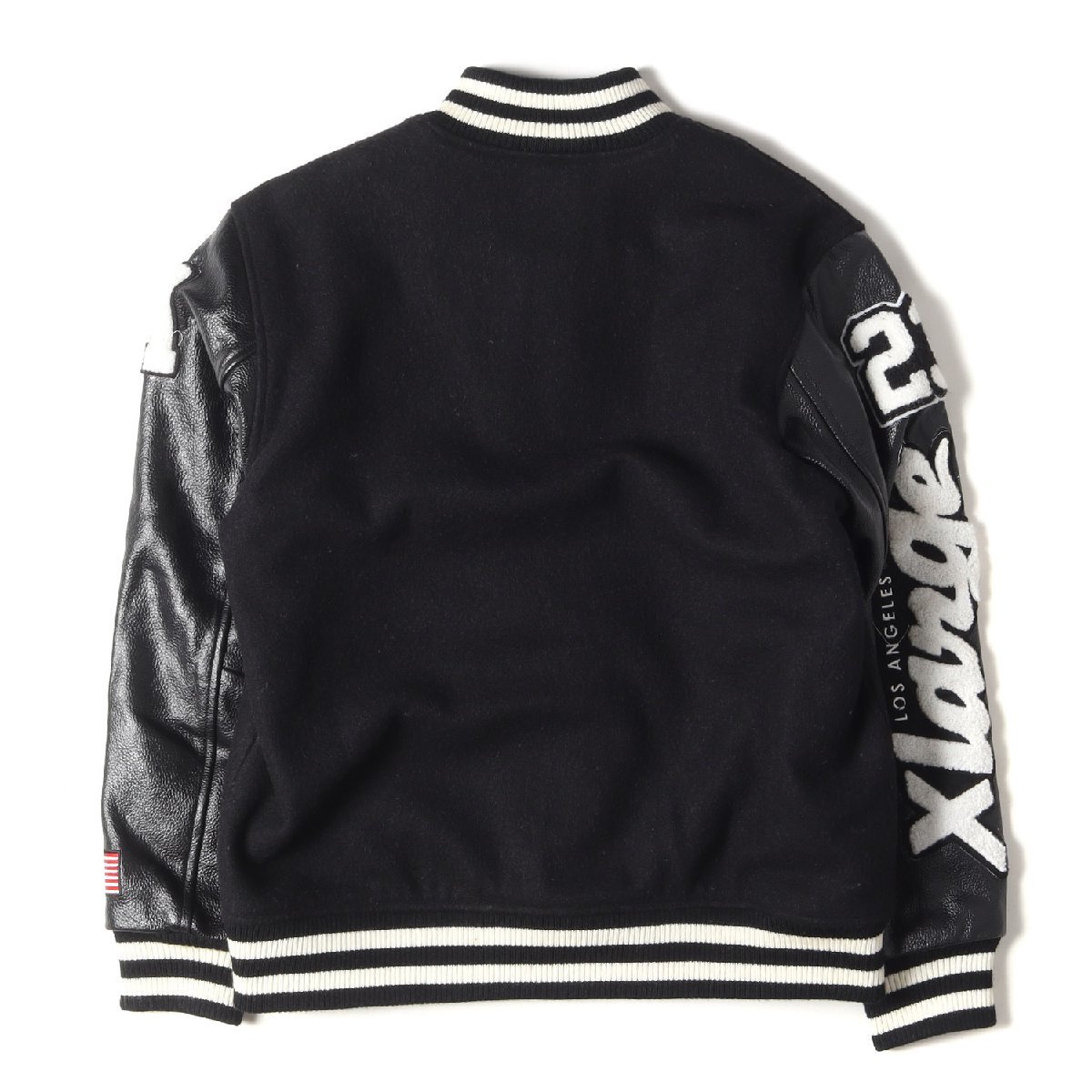 X-LARGE エクストララージ マルチワッペン 袖レザー メルトン バーシティ ジャケット スタジャン VARSITY JACKET ブラック M ブランド_画像2