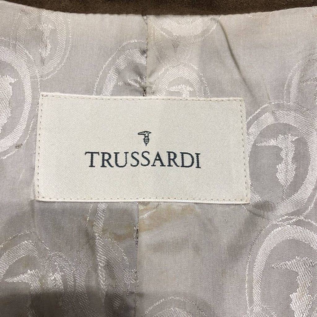 希少L！トラサルディ【トロトロの肌触り】TRUSSARDI ラムレザー テーラードジャケット スエード ブラウン系 3B 総柄ロゴ裏地 羊革 48_画像9