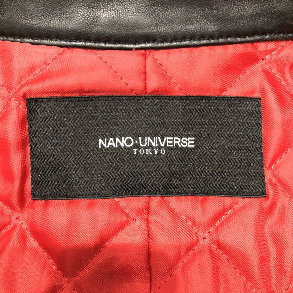 ナノユニバース【トロトロの肌触り】NANO UNIVERSE レザージャケット ブラック キルティング裏地 中綿 ラムレザー 羊革 リブ袖 ブルゾン M_画像9