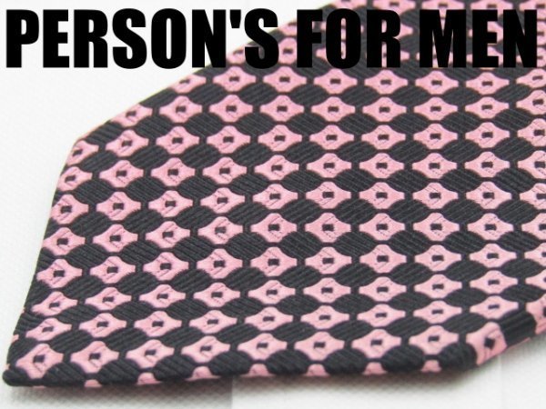 OB 365 パーソンズフォーメン PERSON'S FOR MEN ネクタイ 黒 ピンク色系 ジオメトリック柄 ジャガード_画像1