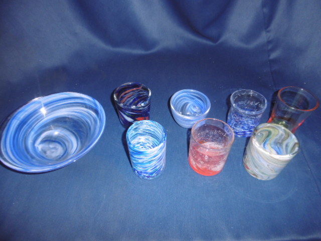 陶器　お皿　コップ　CUP　琉球ガラス　マーブル　デザイン　伝統　工芸　オシャレ　8点　グラス　一円スタート　大量　まとめ　セット　_画像1