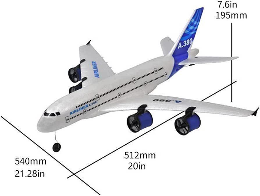 バッテリー2本 エアバス A380 4発エンジン出力 RCラジコン飛行機 ジャイロ搭載 LEDライト付き 電動プレーン 初心者入門機 EPP 規制外 3.5CH_画像3