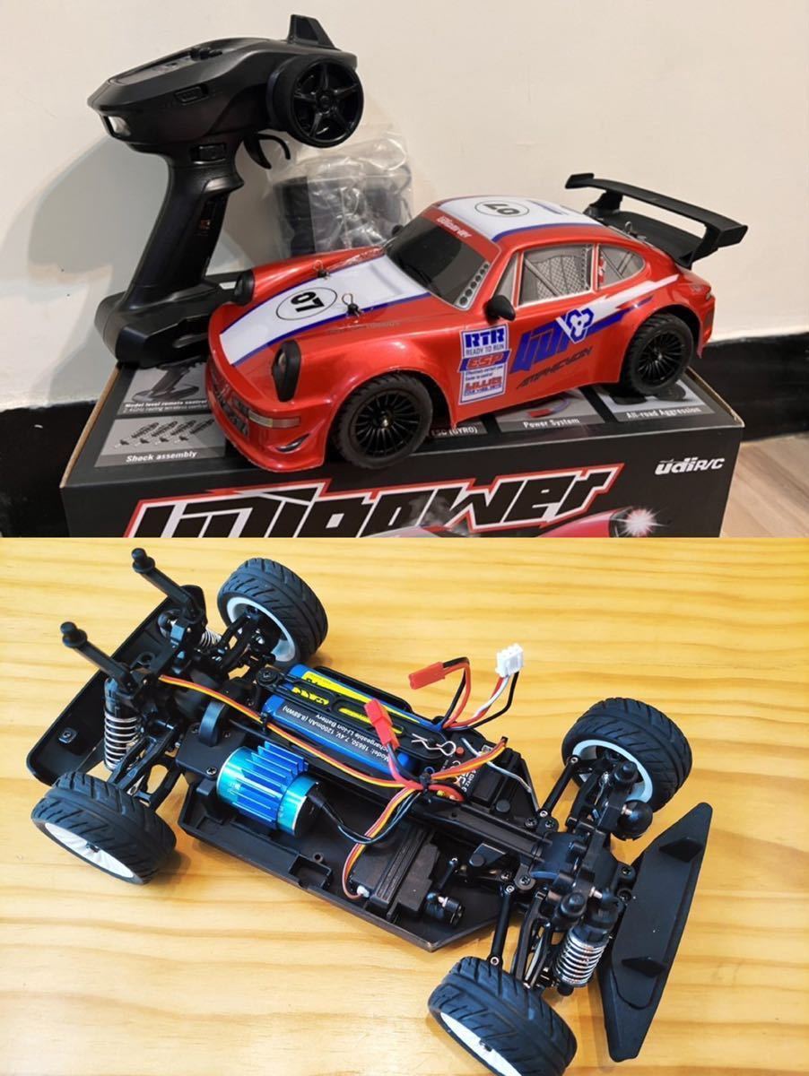 ★バッテリー2本UD1607PRO ブラシレスモーター 1/16 RC 4WDレーシングカー ESPジャイロ LEDライト 4CH ドリフト RTRラジコン ポルシェ911_画像2