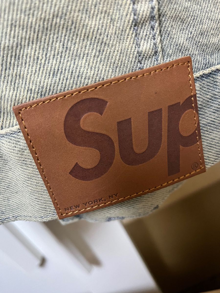 Supreme Inset Logo Denim Trucker Jacket Dirty