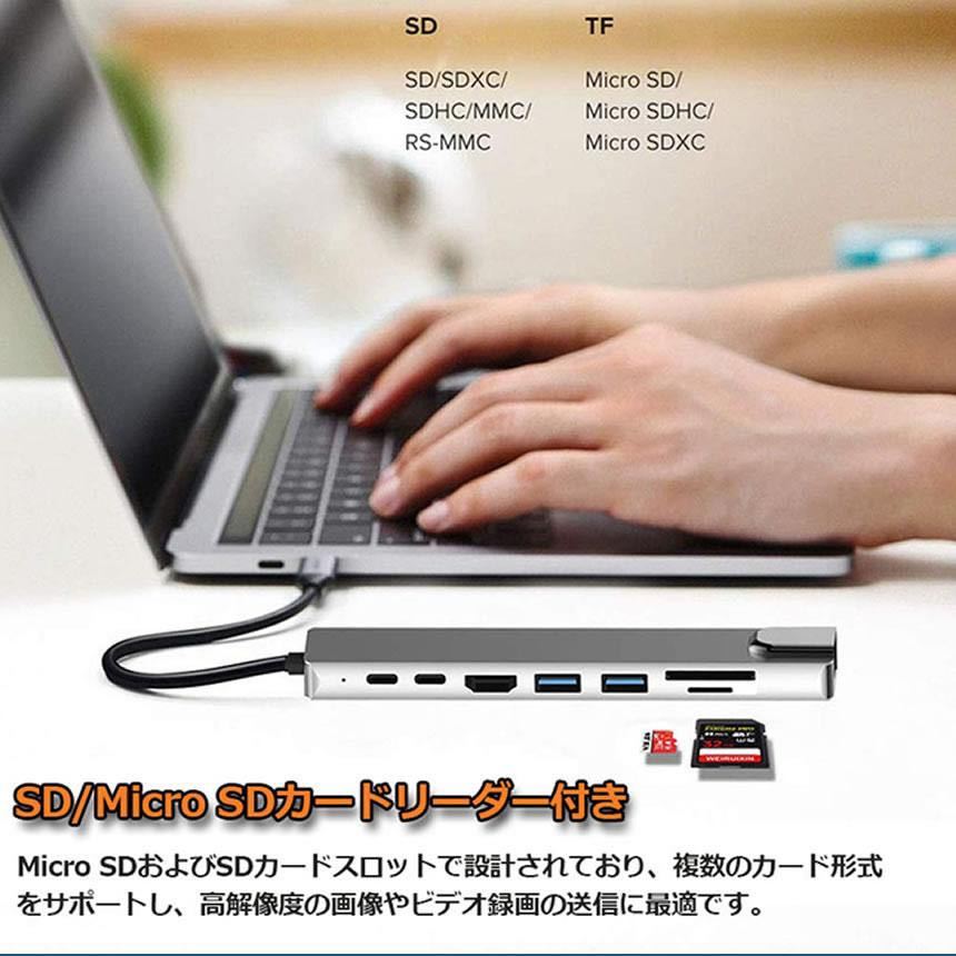 8in1 USBハブ ドッキングステーション 8ポート typec lan sdカード HDMI usb 2.0 3.0 タイプC LANポート Switch対応 A1140C_画像3