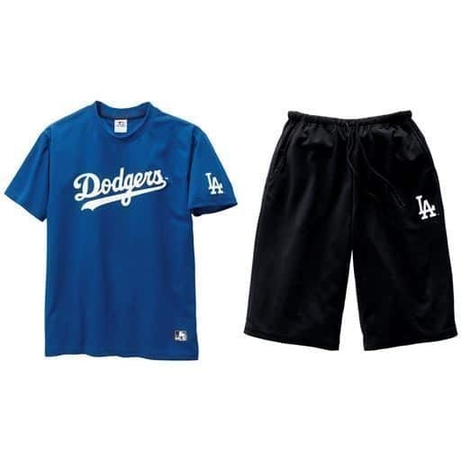 ★国内匿配★新品タグ Dodgers ドライメッシュ MLB トレーニング ルームウエア 男性L ハーフパンツ Tシャツ 女性 ドジャース大リーグ 青 黒_画像2