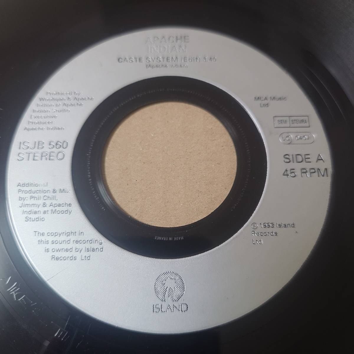 Apache Indian - Boom Shack-A-Lak / Caste System　// Island Records 7inch / Dancehall Classic_画像2