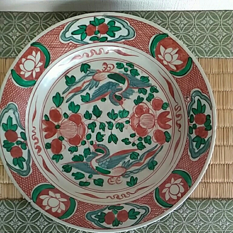 中国　赤絵　鳳凰文皿