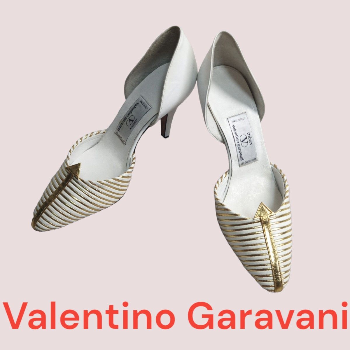 ★ハイブランド★ Valentino Garavani ヴァレンティノ ガラヴァーニ パンプス ホワイト ゴールド 21.0cm