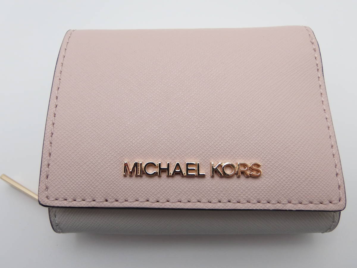 新品同様　未使用　マイケルコース　3つ折り財布　参考価格17700円～33000円　カラー　ピンク　ホワイト　綺麗な美品　MICHAEL KORS_画像1