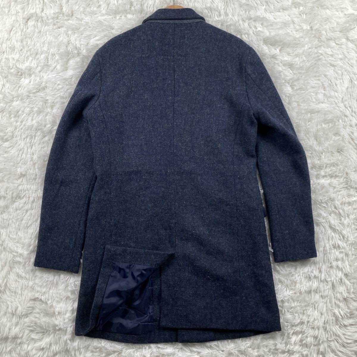 美品 ヴィタルムッシュニコル【超絶人気ハリスツイード 48サイズ М相当】Vital MONSIEUR NICOLE×Harris Tweed チェスターコート ネイビー_画像3