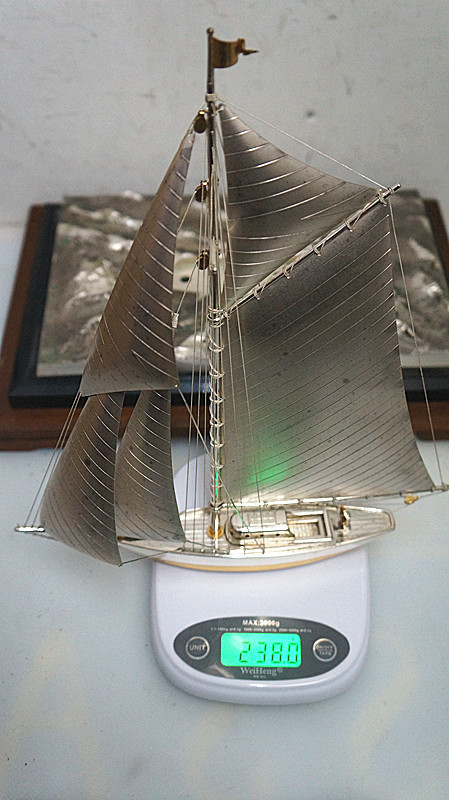 レトロ　ヨット 銀製 STERLING 970刻印 帆船 ガラスケース 共箱付き 置物 _画像1