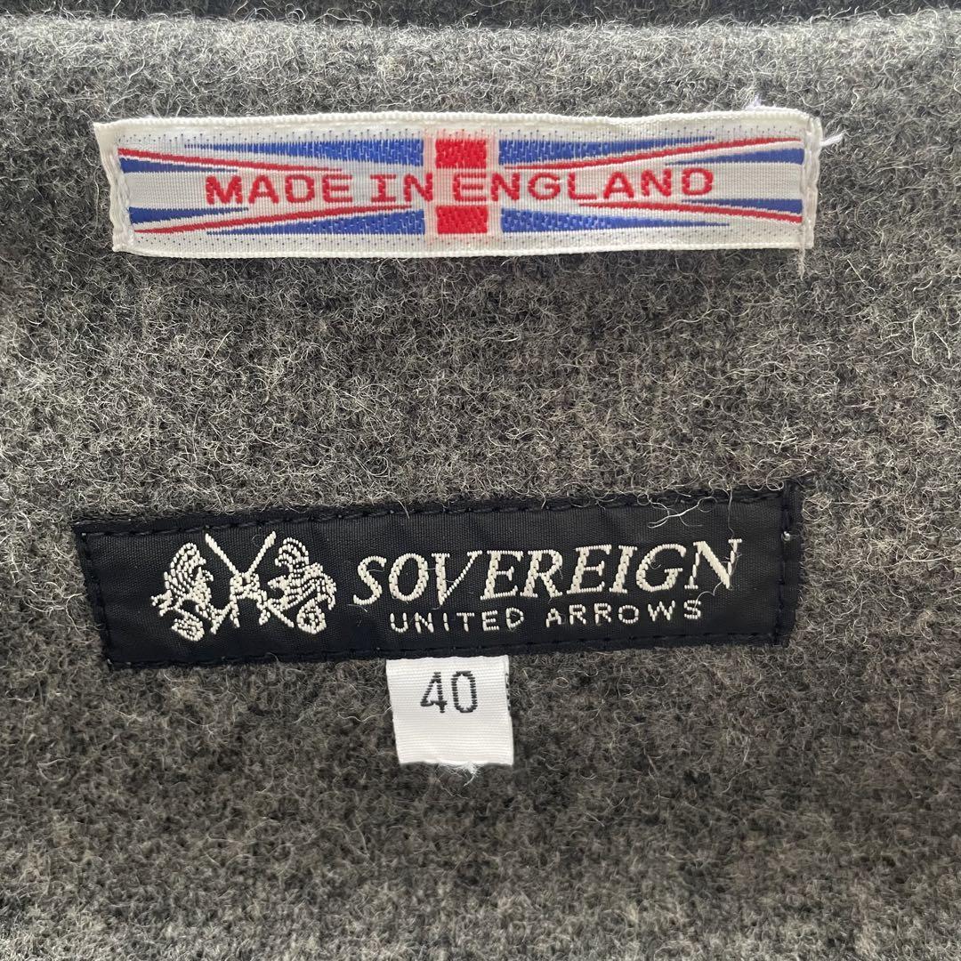 高級ヘリンボーン 英国製 SOVEREIGN UNITED ARROWS ユナイテッドアローズ ソブリン 美品 ウール100％ ダッフルコート グレー 大きいサイズ _画像6