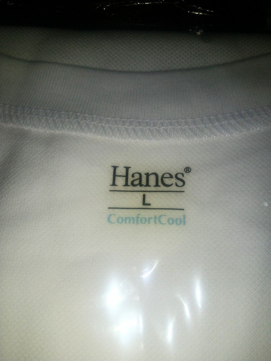 【未使用】Hanes(ヘインズ) Vネック・キャップスリーブ インナー ComfortCool L寸 綿100％ 白 ドライコットン 消臭機能糸使用_画像3