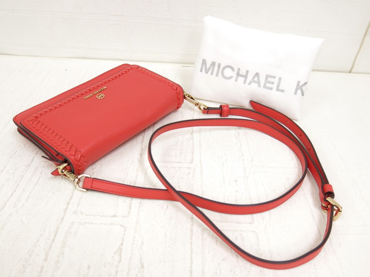 Michael Kors マイケルコース◆JET SET◆カーフ レザー 本革◆ミニ ショルダー バッグ◆サーモンピンク G金具◆新品同様◆超美品◆N6738_画像2