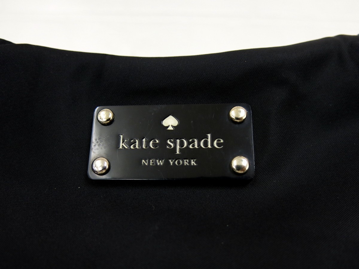 kate spade ケイトスペード◆ナイロン エナメル パテント レザー 本革◆トート ショルダー バッグ◆ブラック ゴールド金具◆美品◆N6093_画像7