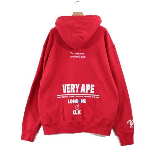 A BATHING APE アベイシングエイプ VERY APE LONDON U.K パーカー L レッド_画像2