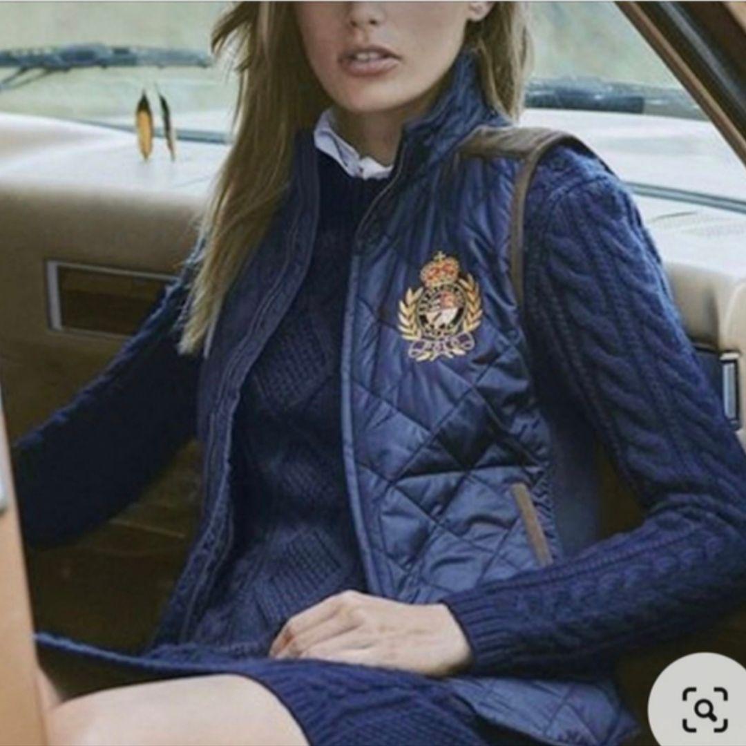 ラルフローレン ベスト キルティング エンブレム 中綿 ネイビー 紺 RALPH LAUREN キルティングベスト 紺 レディース 女性 スウェード 希少