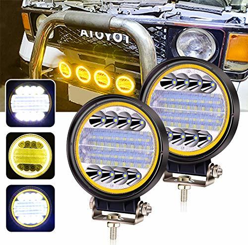 厚い 72W LED作業灯 12V 24V 広角 狭角 混合光 led投光器 ワークライト 車外灯 建築農業機械 補助灯 丸型 2個セット（ホワイト＋イエロー）_画像2