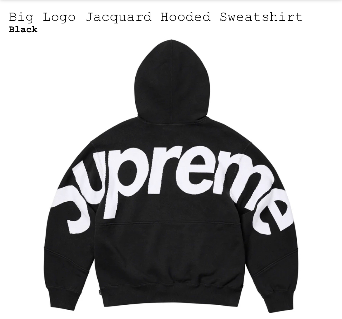 Lサイズ 新品国内正規23aw Supreme Big Logo Jacquard Hooded Sweatshirt Blackシュプリーム ビッグロゴ ジャカード パーカー ブラック黒_画像1