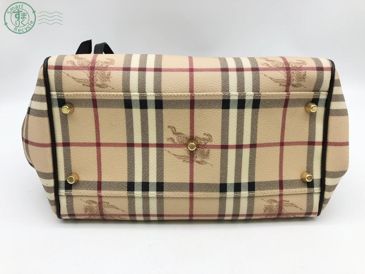 11332873　 ▽ BURBERRY バーバリー レザー ノバチェック柄 トートバッグ ハンドバッグ ショルダー 肩掛け レディース ベージュ系 中古品_画像3