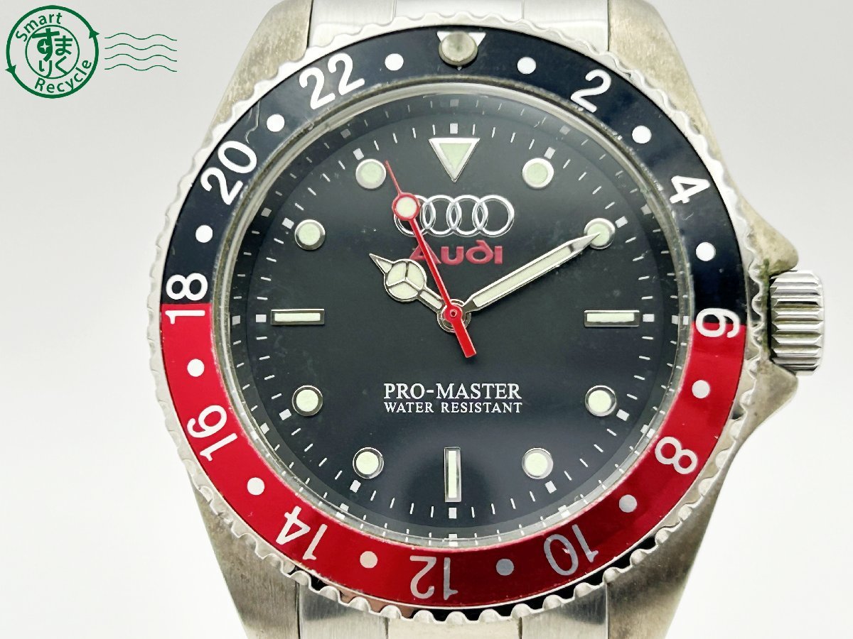 11653333　◇ Audi アウディ PRO-MASTER プロマスター 黒文字盤 3針 ラウンドフェイス メンズ クォーツ QUARTZ QZ 腕時計 中古_画像2