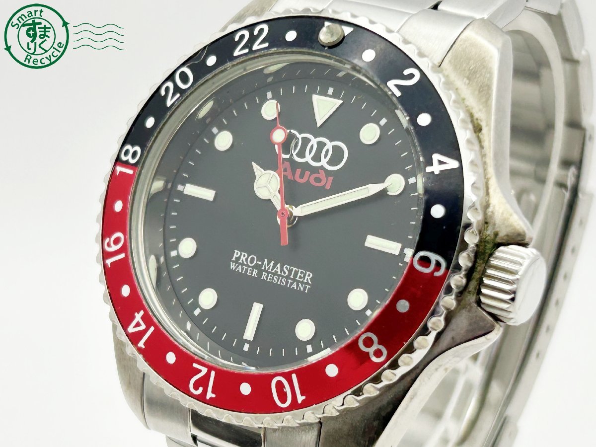 11653333　◇ Audi アウディ PRO-MASTER プロマスター 黒文字盤 3針 ラウンドフェイス メンズ クォーツ QUARTZ QZ 腕時計 中古_画像1
