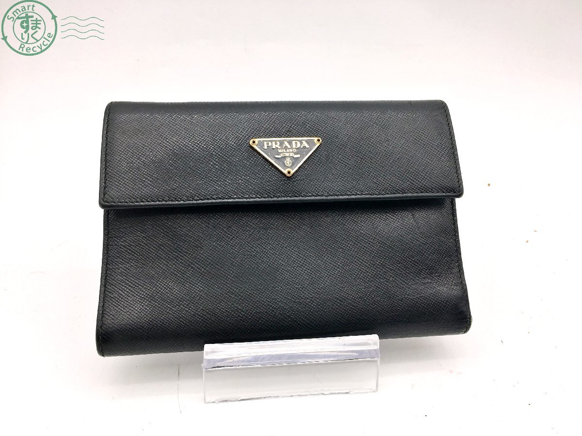 11414563　☆ PRADA プラダ サフィアーノ 3つ折り財布 レザー ブラック 黒 レディース ブランド ヴィンテージ 中古品_画像1