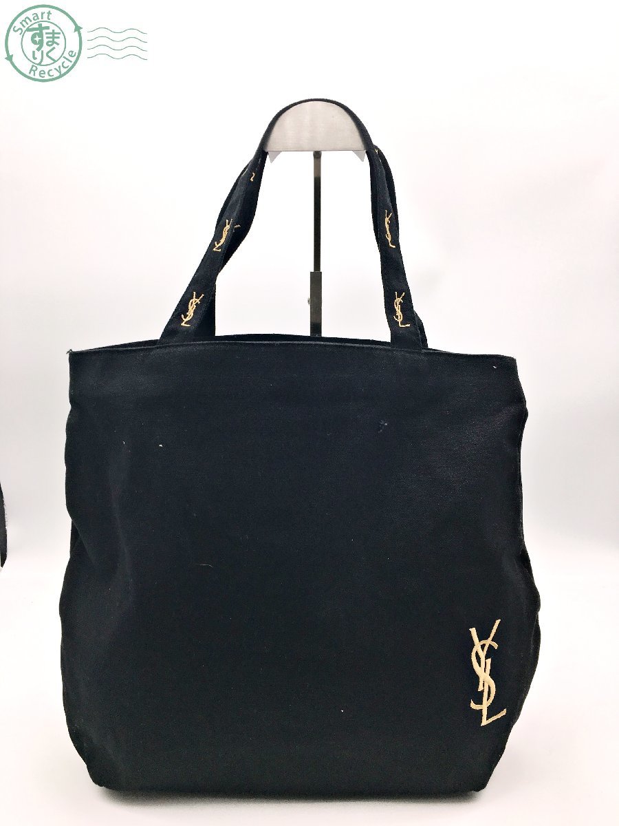 11311185　☆Yves Saint Laurent イヴ サンローラン トートバッグ キャンバス ブラック ゴールドロゴ レディース 中古品_画像1