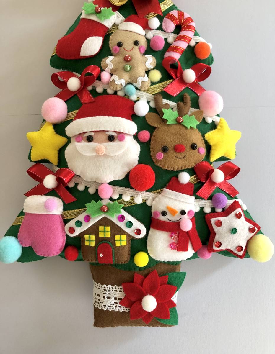 ハンドメイド☆フェルト☆リース☆クリスマスツリー（緑）☆サンタ☆トナカイ☆ハウス☆雪だるま☆ジンジャークッキー☆長靴☆壁飾り_画像3