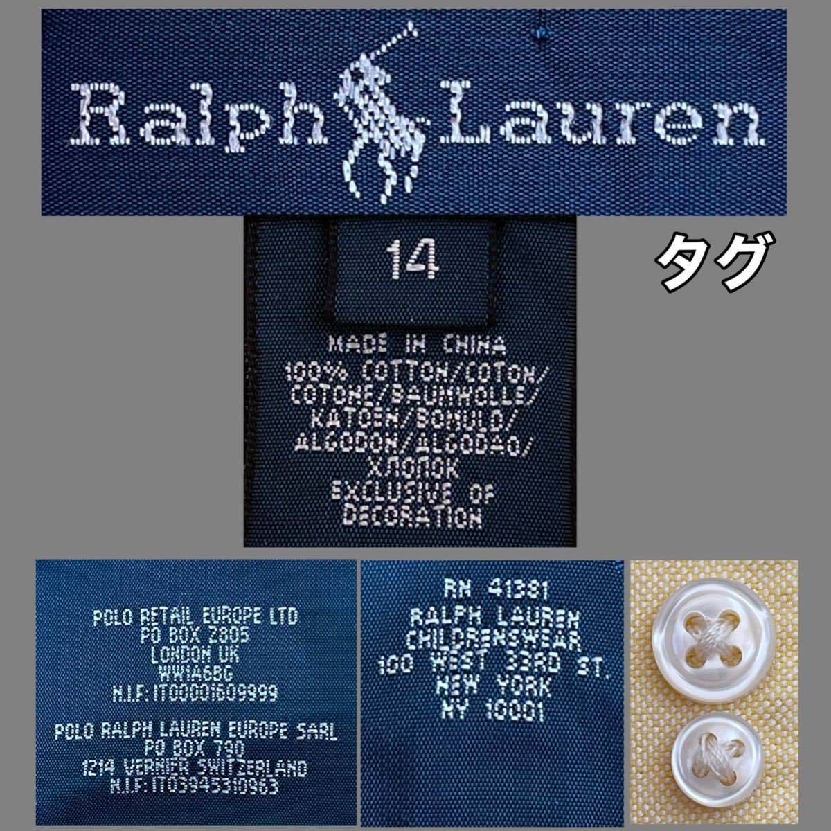超美品 Ralph Lauren(ラルフローレン)レディース シャツ L(T160.B90cm)14 使用3回 イエロー 長袖 ボタンダウン 綿コットン 厚手 アウトドア_タグ(スペアボタン２個付)