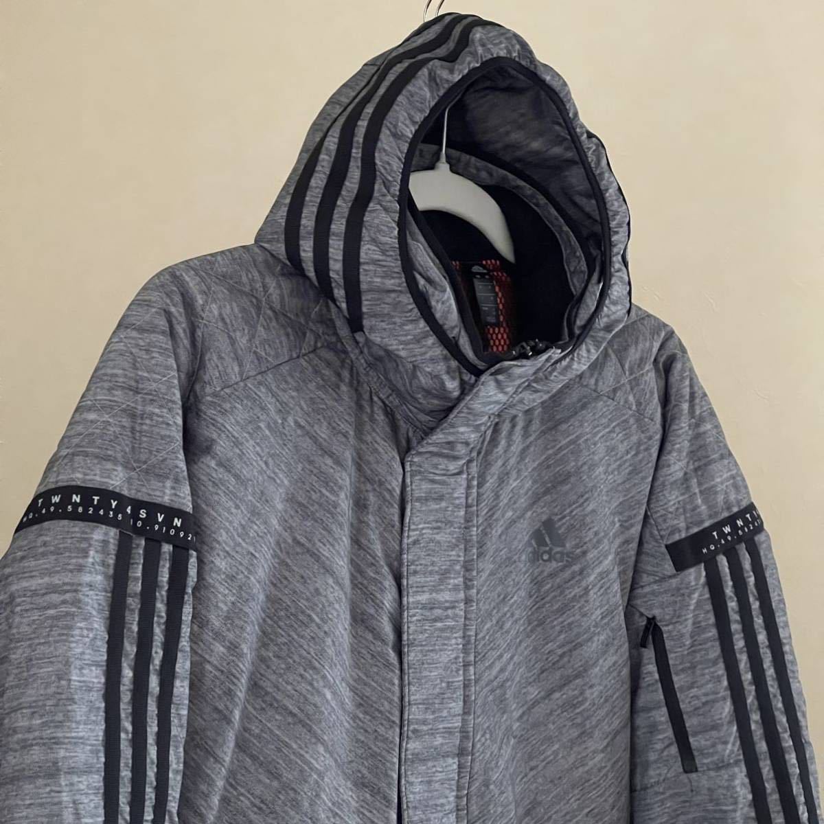 超美品 adidas(アディダス)メンズ 中綿 ジャケット パーカー M(T170.B95cm)使用2回 グレー 長袖 スポーツ アウトドア TWNTY4SVN