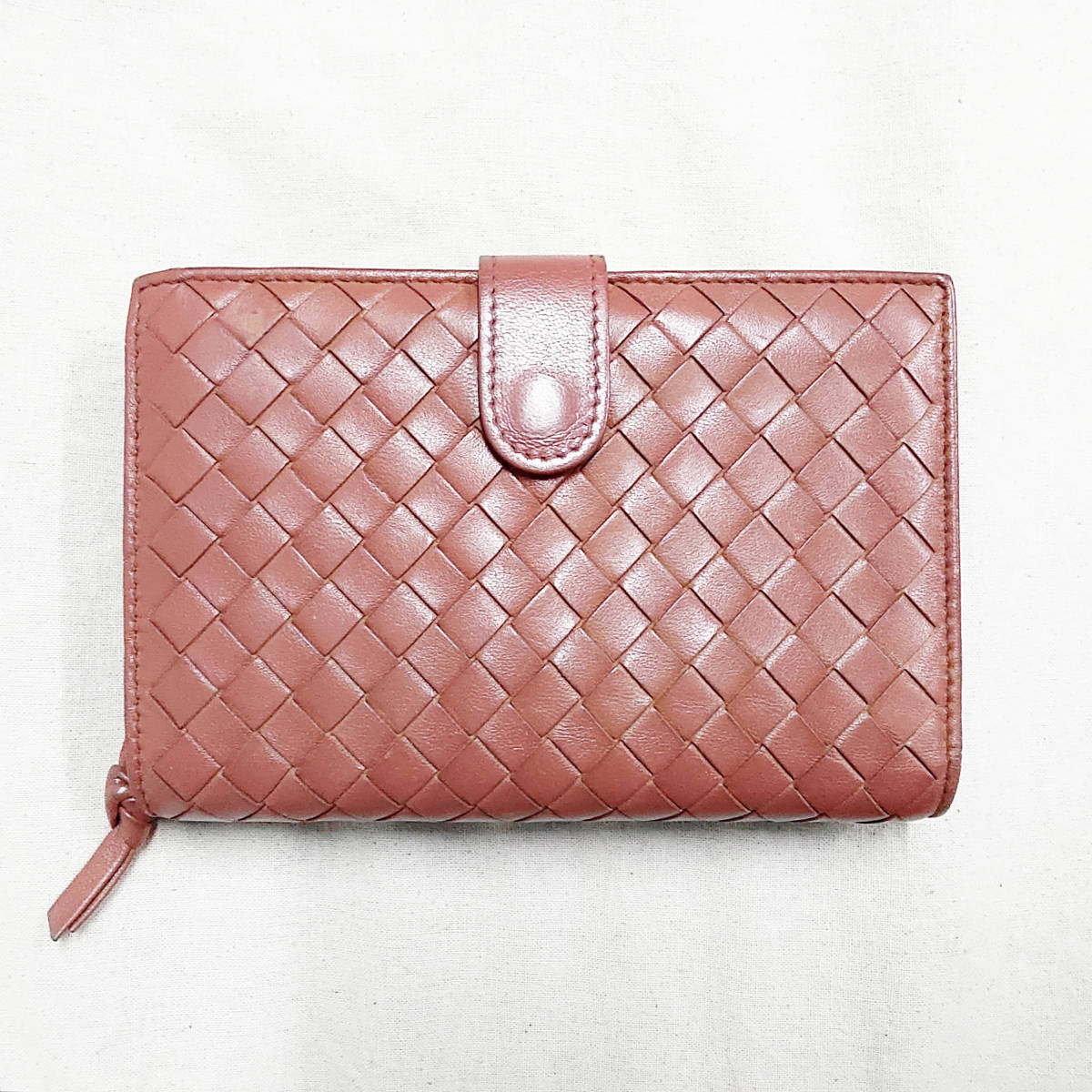 【1円スタート】 定番 ボッテガヴェネタ 折り財布 ラウンドファスナー BOTTEGA VENETA イントレチャート ブラウン_画像1