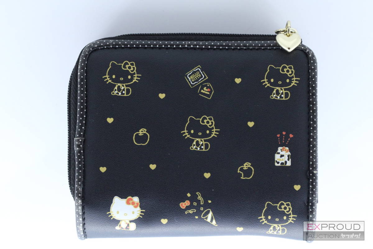 良品★R04 株式会社サンリオ Hello Kitty ハローキティ 財布 折りたたみ財布 ファスナー レディース ブラック 小銭入れ カード入れの画像2