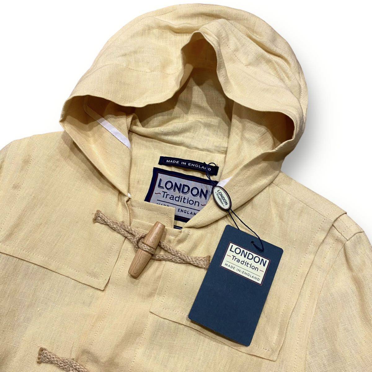 新品 未使用 LONDON Tradition The DUFFER 英国製 リネン 麻 ダッフルコート フード LEMON イエロー ロンドントラディション ダファー 38 M_画像2