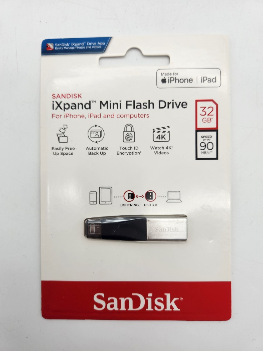 未開封品 フラッシュメモリ SanDisk サンディスク 32GB iXpand Mini Flash Drive フラッシュドライブ Lightning & USB 3.0 iPhone iPad