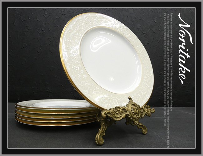 ◆FX23◆美品◆Noritake ノリタケ◆ホワイトパレス◆金彩◆27.5cm◆ディナープレート6枚セット◆主菜皿◆盛皿◆ボーンチャイナ◆磁器◆5万_画像1